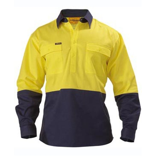 WORKWEAR, SAFETY & CORPORATE CLOTHING SPECIALISTS Closed Front Hi Vis Drill Shirt - Long Sleeve