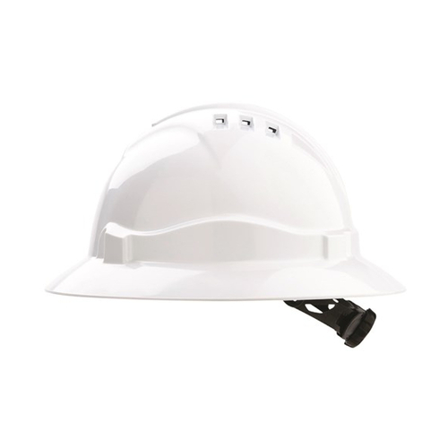 WORKWEAR, SAFETY & CORPORATE CLOTHING SPECIALISTS V6 Hard Hat Vented Full Brim Ratchet Harness - White