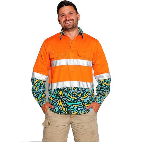 WORKWEAR, SAFETY & CORPORATE CLOTHING SPECIALISTS - MENS SPUN OUT HI VIS DAY/ NIGHT ORANGE 1/2 PLACKET WORKSHIRT