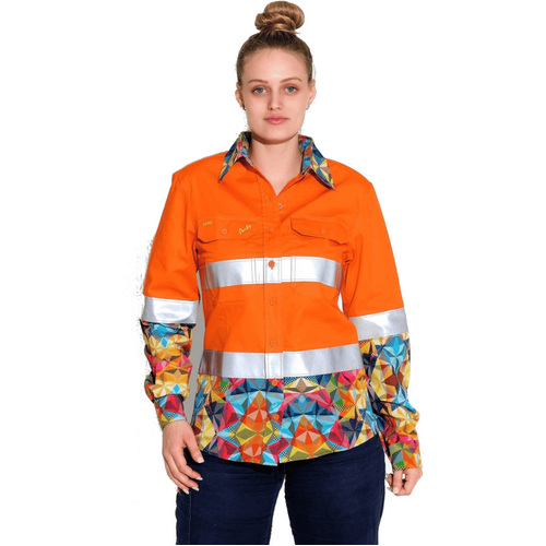 WORKWEAR, SAFETY & CORPORATE CLOTHING SPECIALISTS - WOMENS FRACTAL ORANGE HI VIS DAY/ NIGHT FULL PLACKET WORKSHIRT